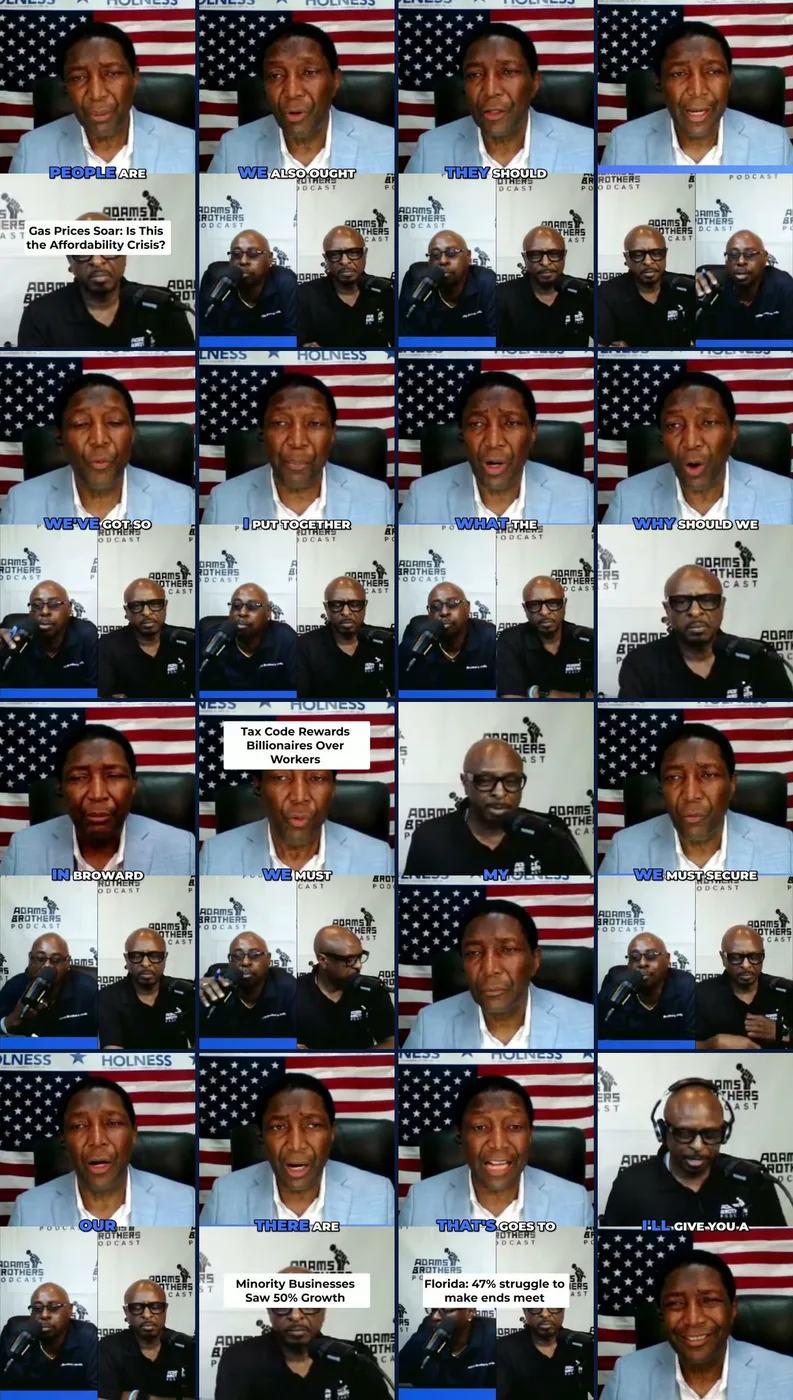 Grid of sixteen short vertical clips cut from a single podcast appearance