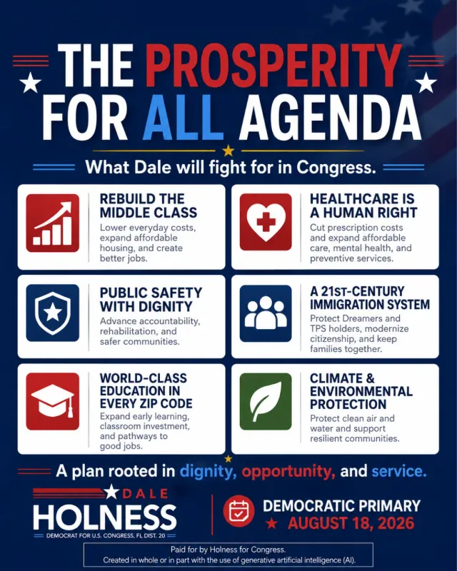 Third slide of the Prosperity for All carousel with a six-icon agenda grid