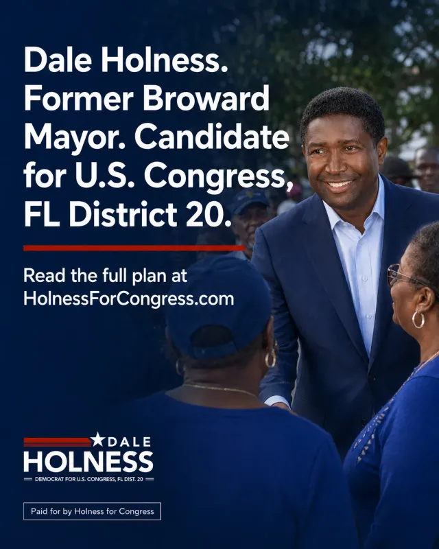 Post with a photo of Dale Holness greeting supporters at an outdoor event