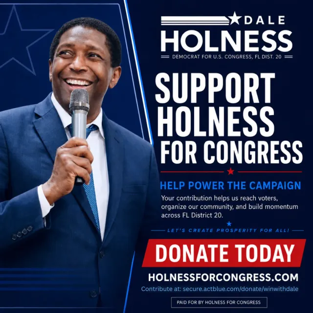 Square fundraising ad for Holness for Congress with candidate photo and a donate call to action