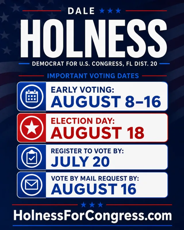 Portrait ad listing four voting dates in icon rows under the campaign logo
