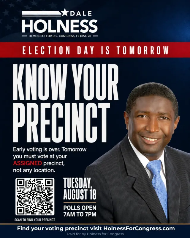 Get out the vote post with a QR code to find your precinct