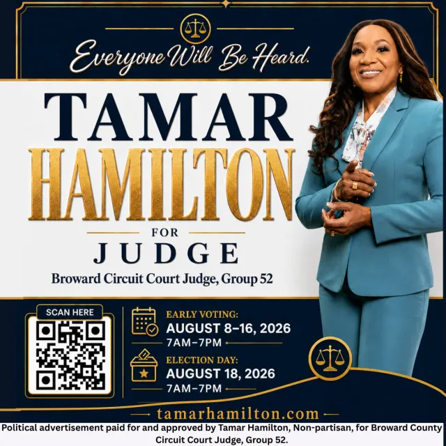 Square mailer front with candidate photo and QR code