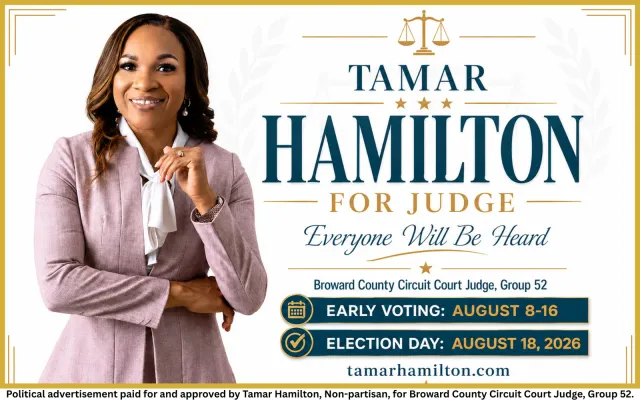 Tamar Hamilton for Broward County Circuit Court Judge mailer front with candidate photo