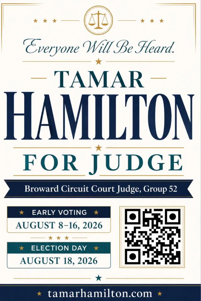 Postcard front for the Tamar Hamilton judicial campaign
