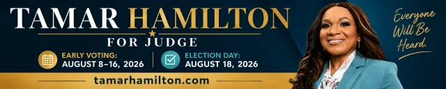 Wide web banner for the Tamar Hamilton judicial campaign