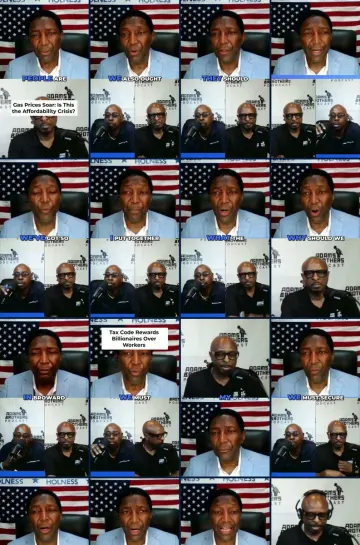 Grid of sixteen short vertical clips cut from a single podcast appearance